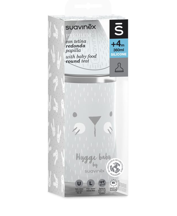 Suavinex, Butelka HYGGE 360ML - kotek szary