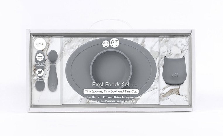EZPZ, Komplet pierwszych naczyń silikonowych First Foods Set szary