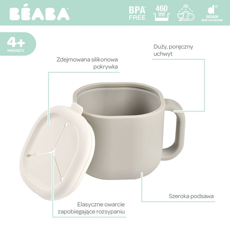 Beaba,  Silikonowy kubek niewysypek na przekąski Pick 'n' Snack velvet grey Beaba,  Silikonowy kubek niewysypek na przekąski Pick 'n' Snack velvet grey