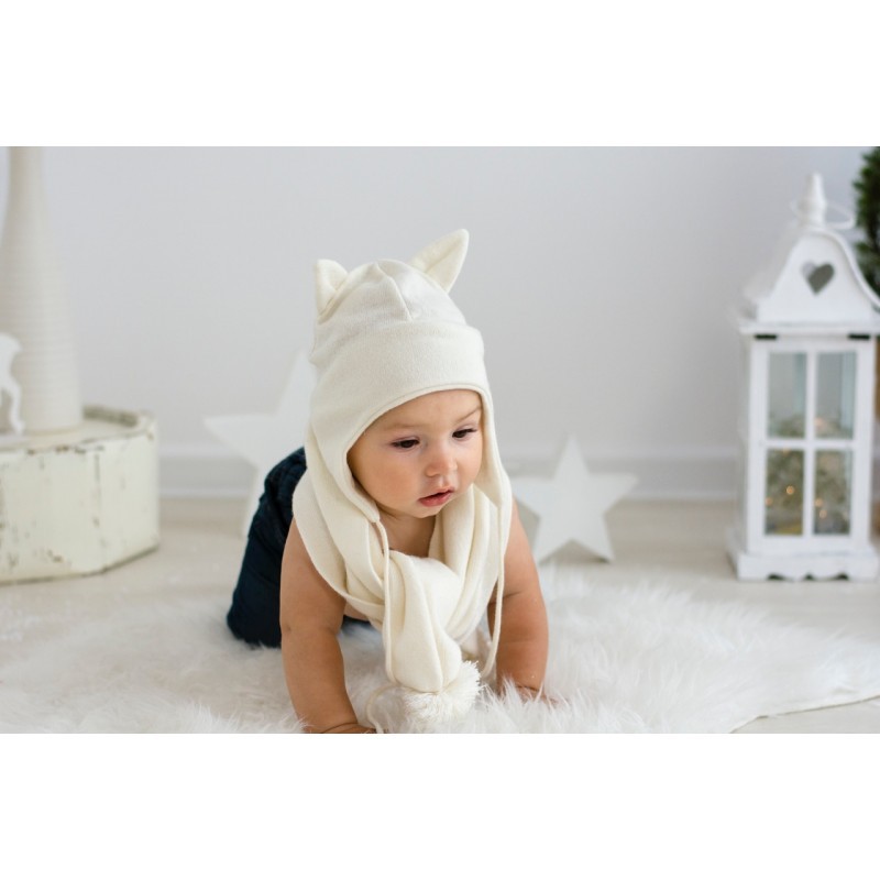 Effii, Czapka kaszmirowa z uszkami L ecru