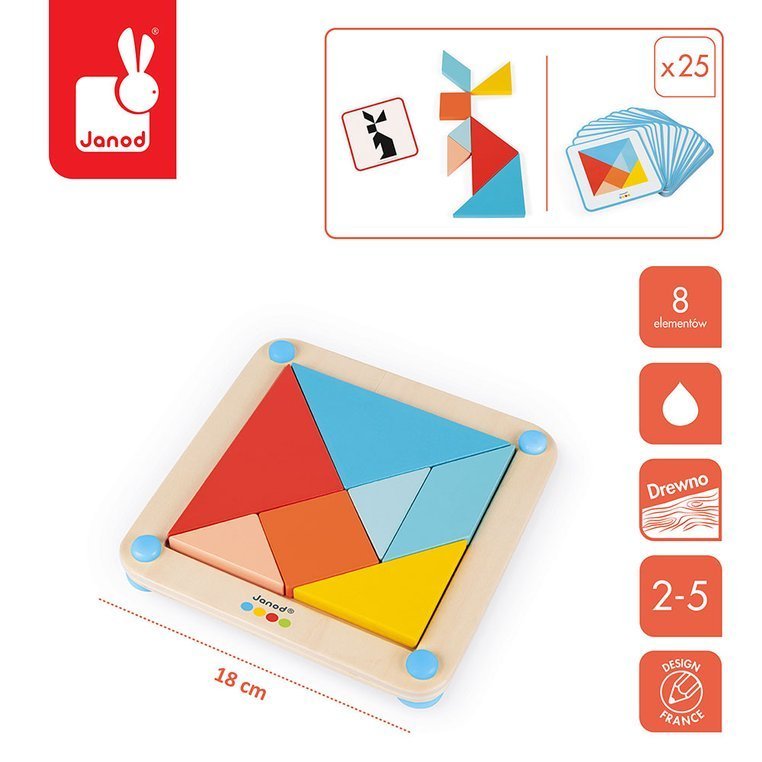 Janod, Drewniana układanka Tangram Essentiel Janod, Drewniana układanka Tangram Essentiel