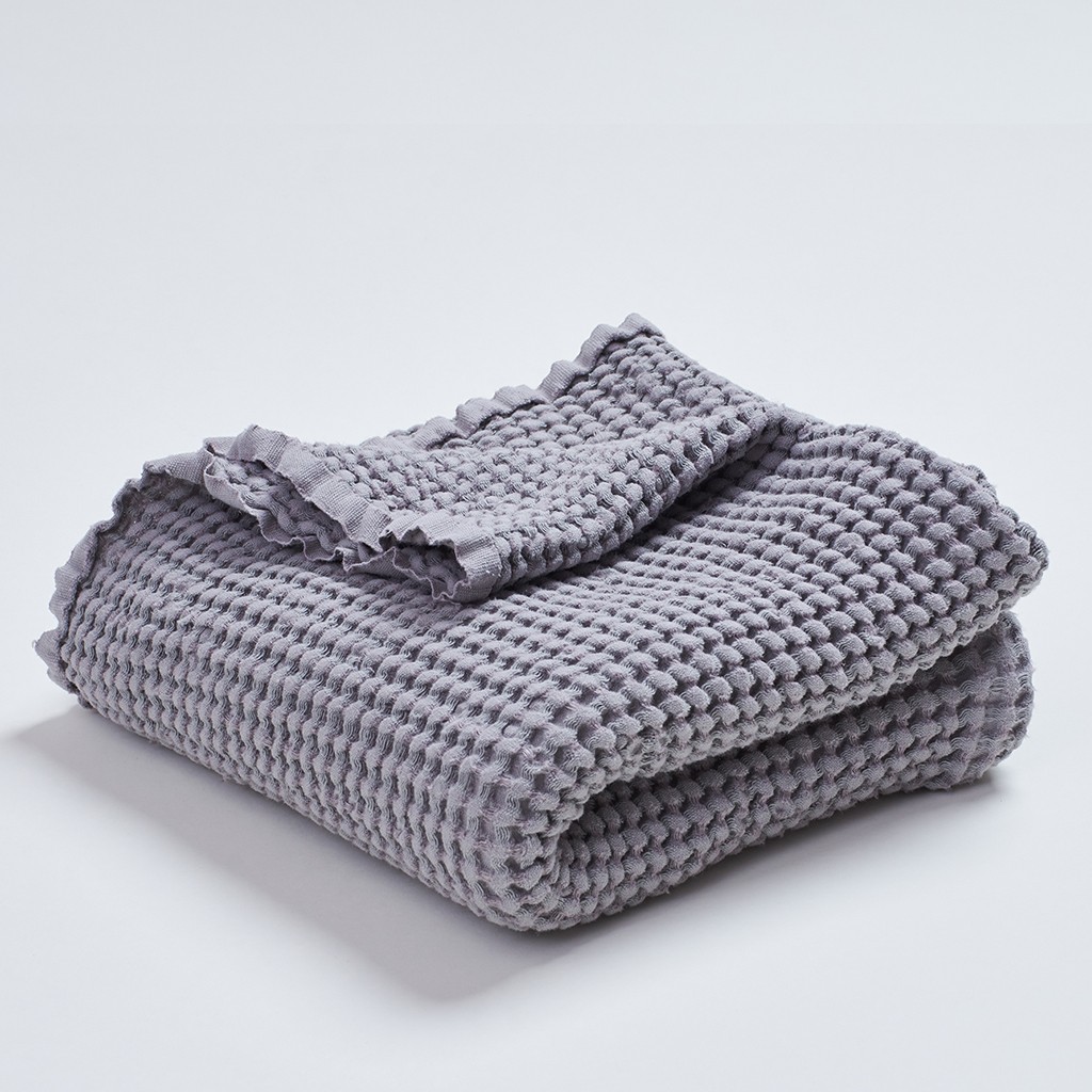 Bimbla, Wafelkowy kocyk lniany Bohem - szary