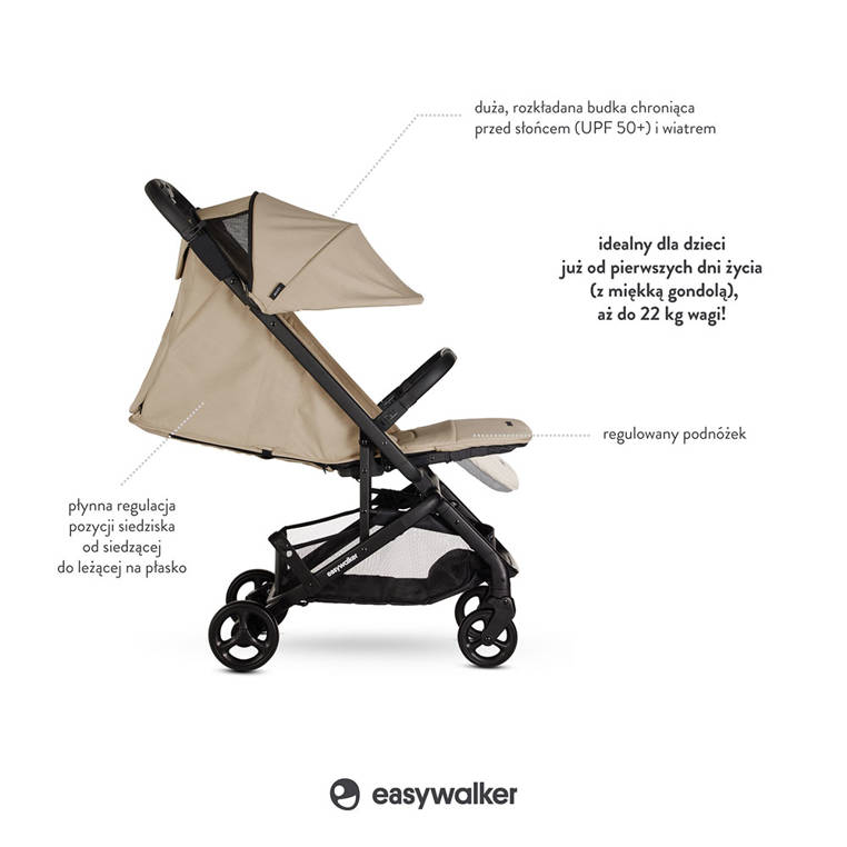 Easywalker, Miley² Kompaktowy wózek spacerowy z torbą transportową Sand Taupe