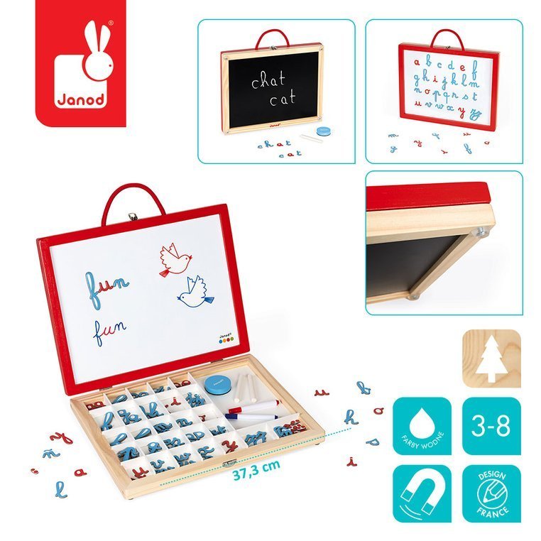 Janod, Tablica z magnesami w walizce 4 w 1 Janod, Tablica z magnesami w walizce 4 w 1