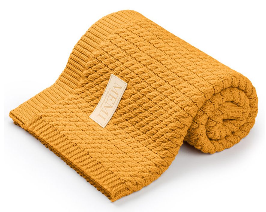 My Memi, Bawełniany kocyk warkocz 80x100 mustard My Memi, Bawełniany kocyk warkocz 80x100 mustard