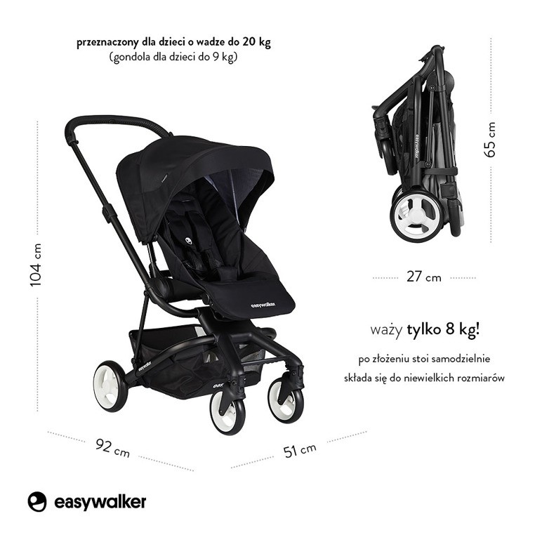 Easywalker, Charley Wózek głęboko-spacerowy Night Black (zawiera stelaż i siedzisko z budką) Easywalker, Charley Wózek głęboko-spacerowy Night Black (zawiera stelaż i siedzisko z budką)