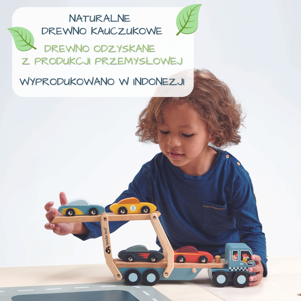Tender Leaf Toys, Drewniana laweta z samochodami
