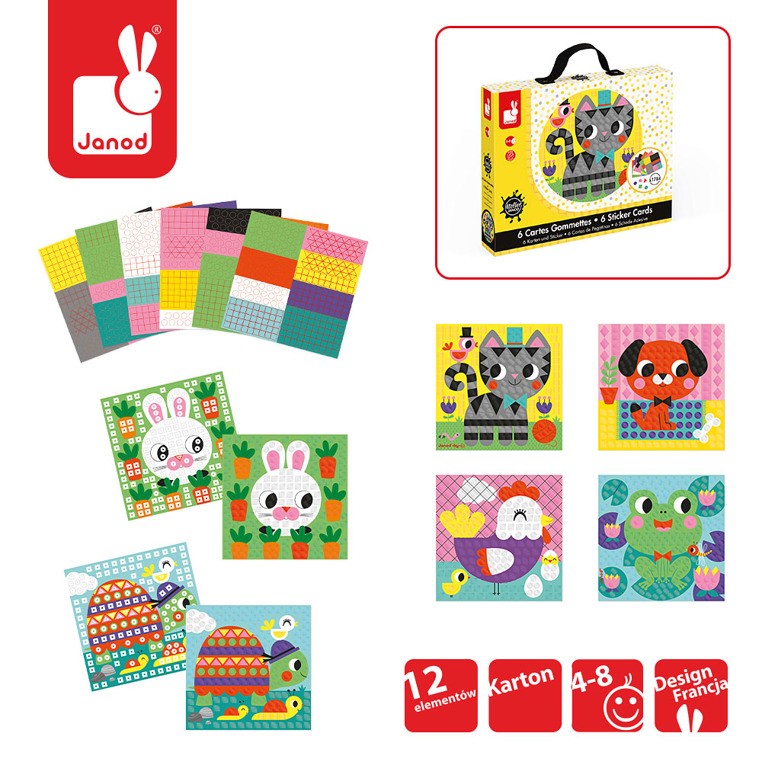 Janod, Zestaw artystyczny Karty z naklejkami Zwierzęta