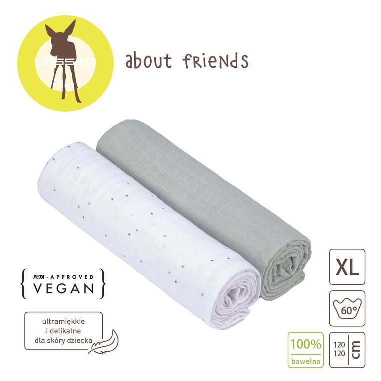 Lassig, Muślinowy otulacz-Kocyk 120x120cm Zestaw 2 szt. About Friends Szop
