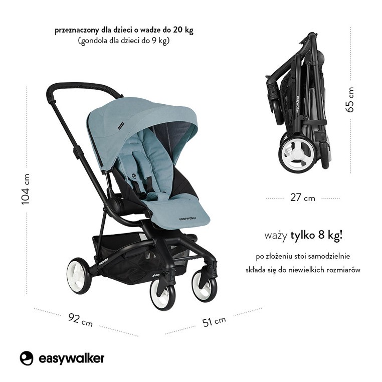Easywalker, Charley Wózek głęboko-spacerowy Glacier Blue (zawiera stelaż i siedzisko z budką) Easywalker, Charley Wózek głęboko-spacerowy Glacier Blue (zawiera stelaż i siedzisko z budką)