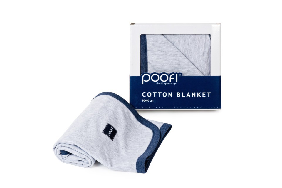 Poofi, Kocyk bawełniany szaro-granatowy Poofi, Kocyk bawełniany szaro-granatowy