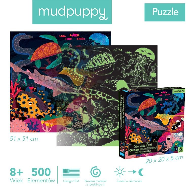 Mudpuppy, Puzzle rodzinne świecące w ciemności Ocean 500 elementów 8+
