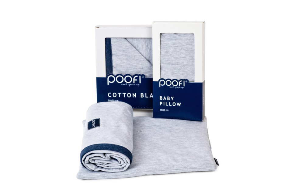 Poofi, Kocyk bawełniany szaro-granatowy Poofi, Kocyk bawełniany szaro-granatowy