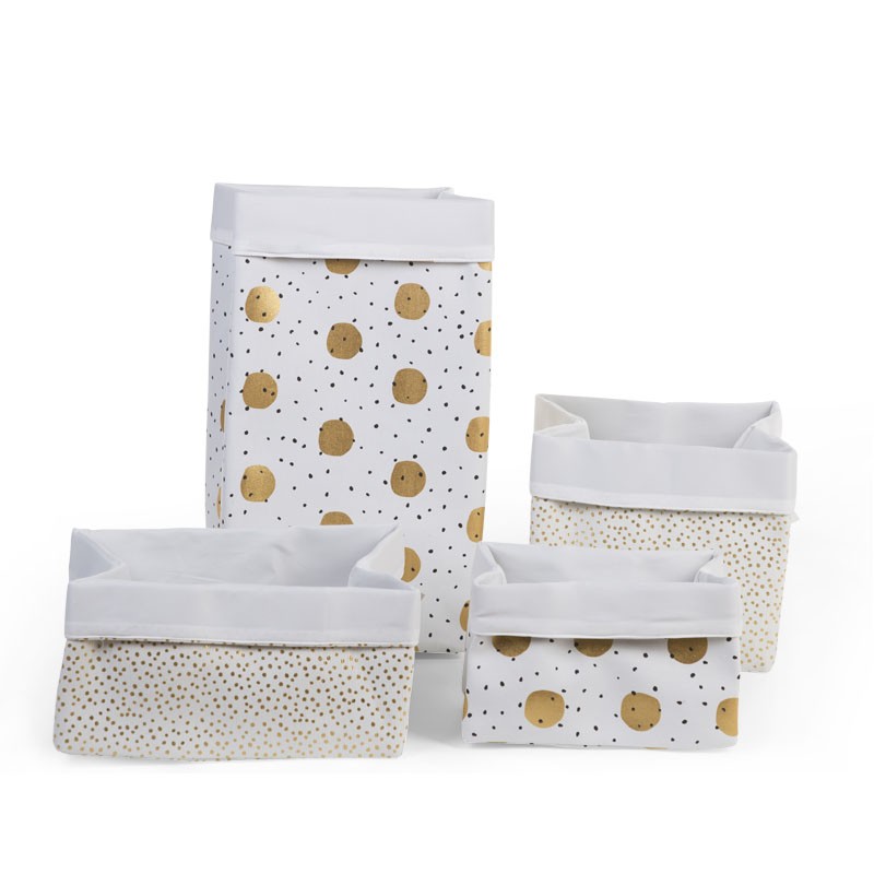 Childhome, Pojemnik płócienny 32x20x20cm złote grochy