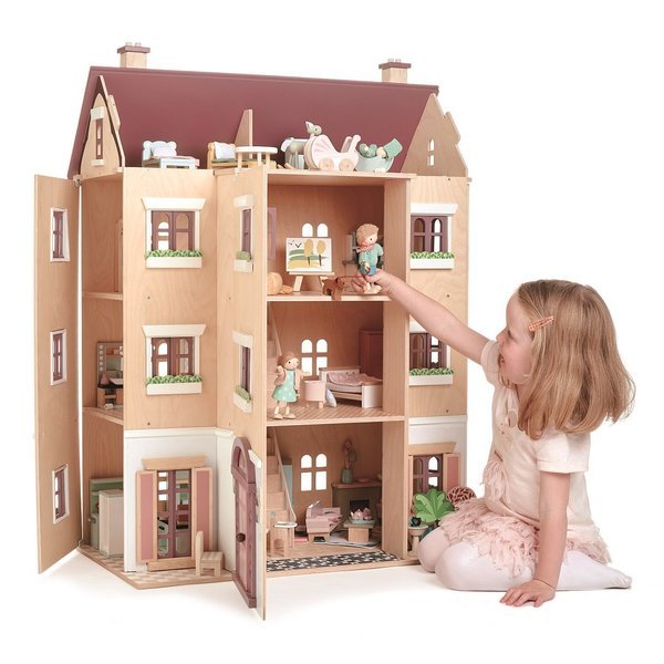 Tender Leaf Toys, Drewniany czteropiętrowy domek dla lalek