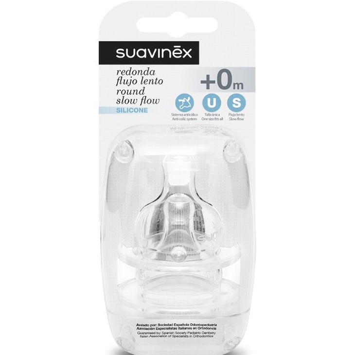 Suavinex, Smoczki okrągłe trójprzepływowe do butelek 0M+