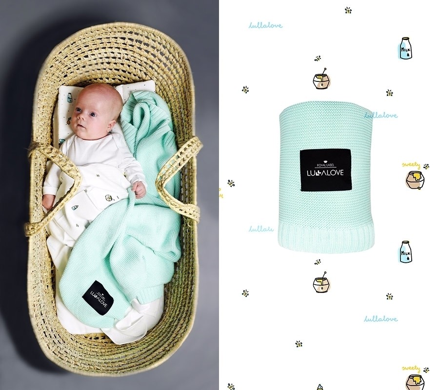 Lullalove, Duży bambusowy koc - miętowy 100x 120 cm