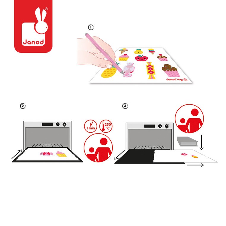 Janod, Zestaw artystyczny do tworzenia biżuterii z kurczliwego plastiku Słodkości