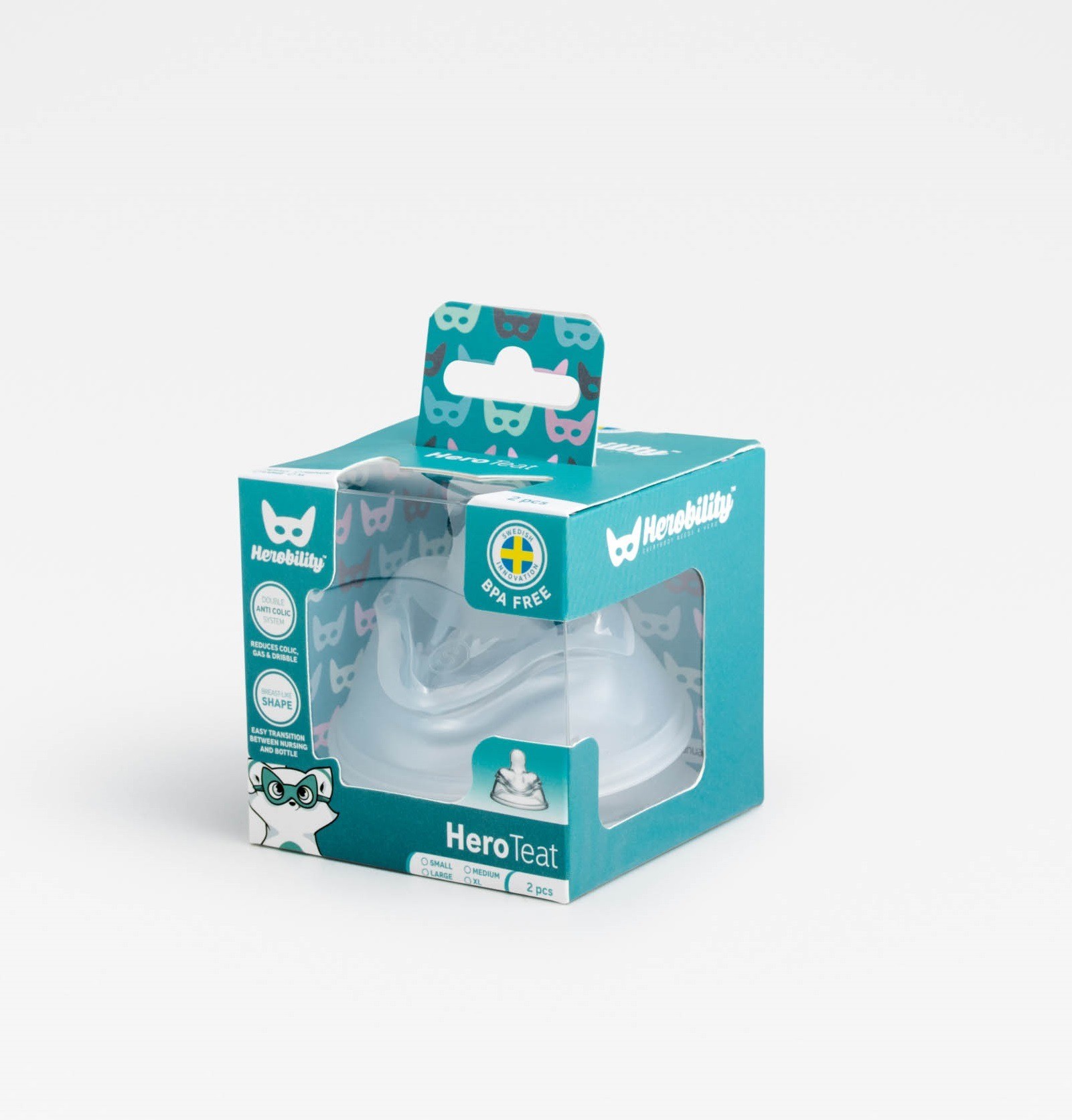 Herobility, Smoczek antykolkowy HeroTeat, XS (0 m+), 2 szt.