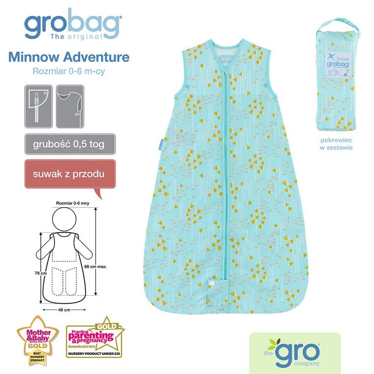 Gro Company, Śpiworek Grobag Minnow Adventure z pokrowcem - Travel 0,5 tog 0-6 m-cy Gro Company, Śpiworek Grobag Minnow Adventure z pokrowcem - Travel 0,5 tog 0-6 m-cy