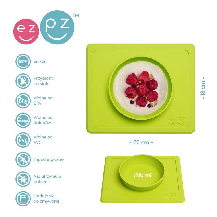 EZPZ, Silikonowa miseczka z podkładką 2w1 Mini Bowl zielony EZPZ, Silikonowa miseczka z podkładką 2w1 Mini Bowl zielony