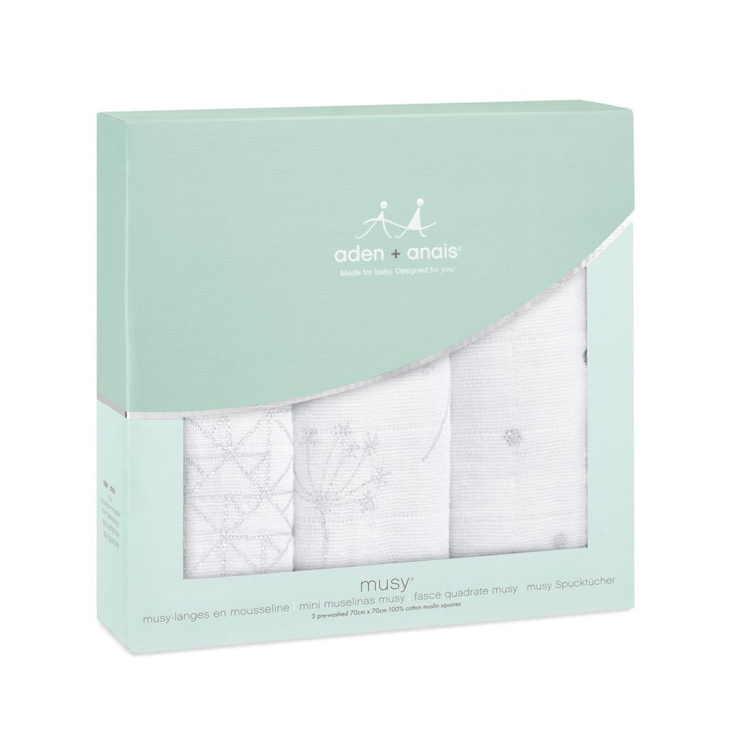 Aden & Anais, Pieluszka muślinowa musy metallic silver deco 3szt