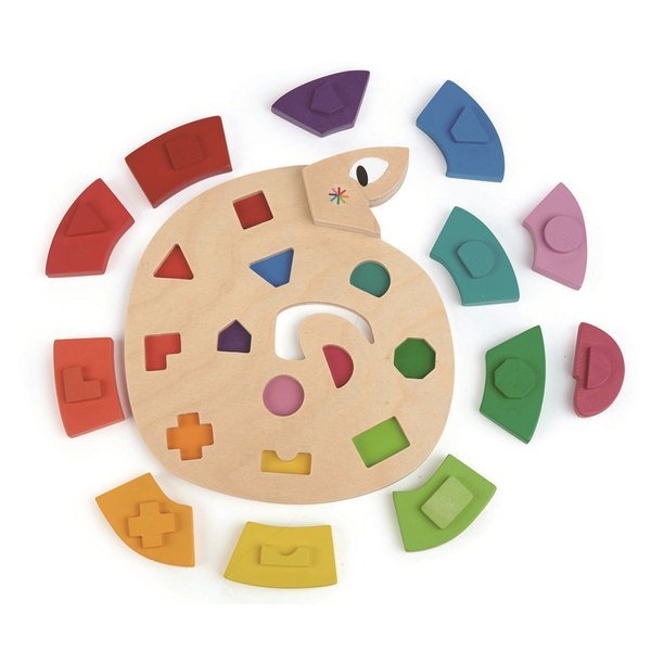 Tender Leaf Toys, Drewniana zabawka - Kolorowy wąż, kolory i kształty
