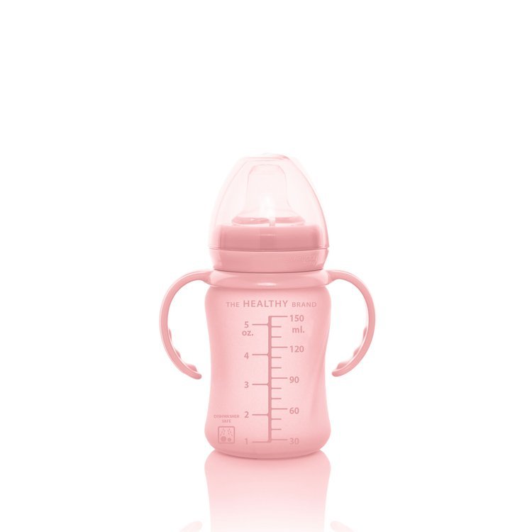 Everyday Baby, Szklana butelka z ustnikiem niekapkiem i rączkami, 150 ml - różowy