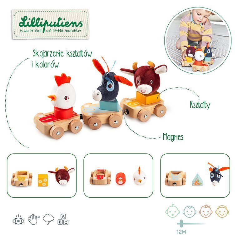 Lilliputiens, Zestaw 3 drewnianych pojazdów Farma 12+ Lilliputiens, Zestaw 3 drewnianych pojazdów Farma 12+
