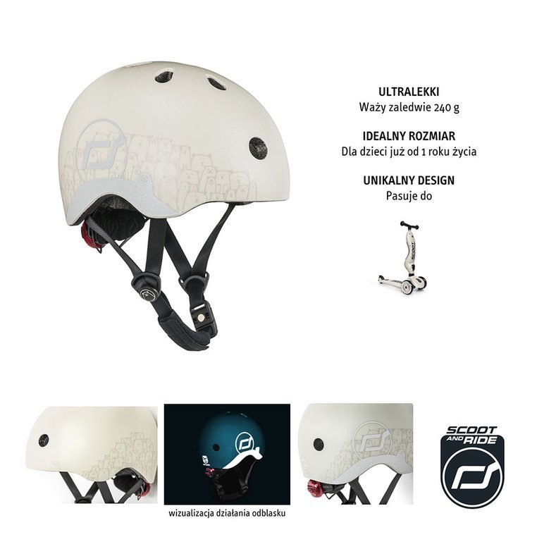 Scootandride, Kask z odblaskami XXS-S dla dzieci 1-5 lat Ash Bear