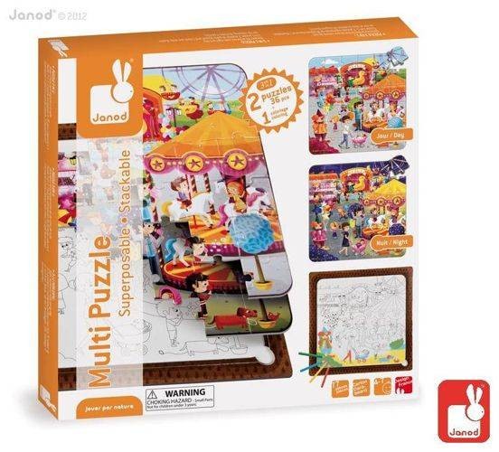 Janod, puzzle 3 w 1 Wesołe miasteczko