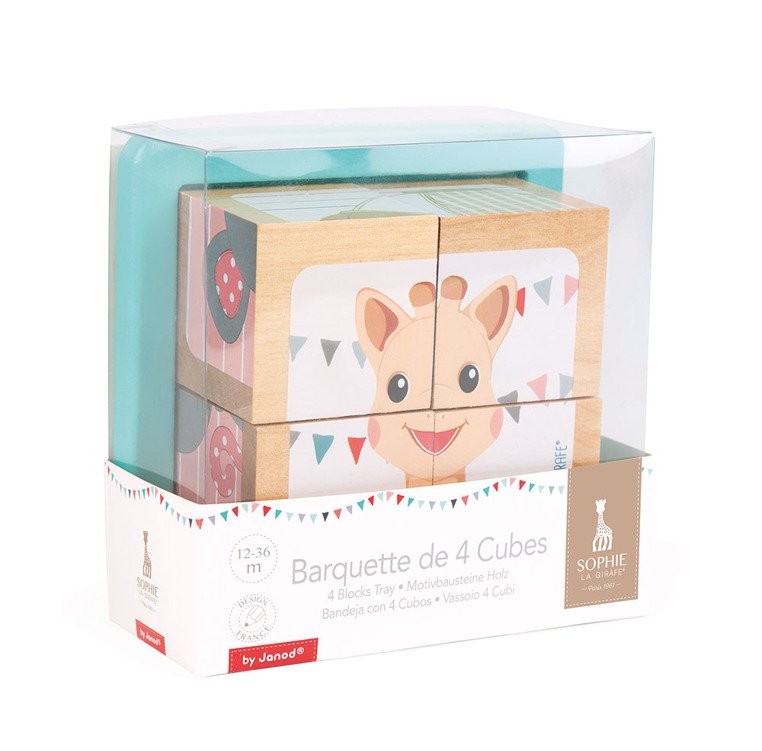 Janod, Klocki drewniane Puzzle 6w1 Żyrafka Sophie