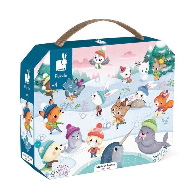 Janod, Puzzle w walizce Zabawa na śniegu 36 elementów 4+ Janod, Puzzle w walizce Zabawa na śniegu 36 elementów 4+