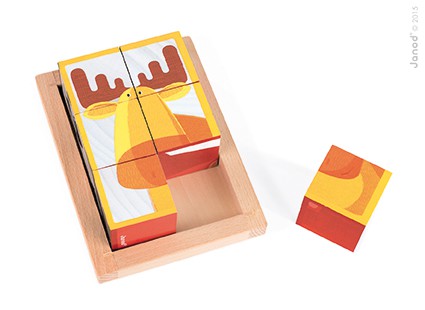 Janod, klocki drewniane 6 elementów puzzle Baby Forest