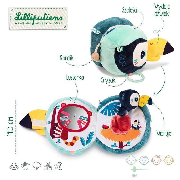Lilliputiens, Przytulanka aktywizująca wielofunkcyjna Tukan Pablo 9 m+