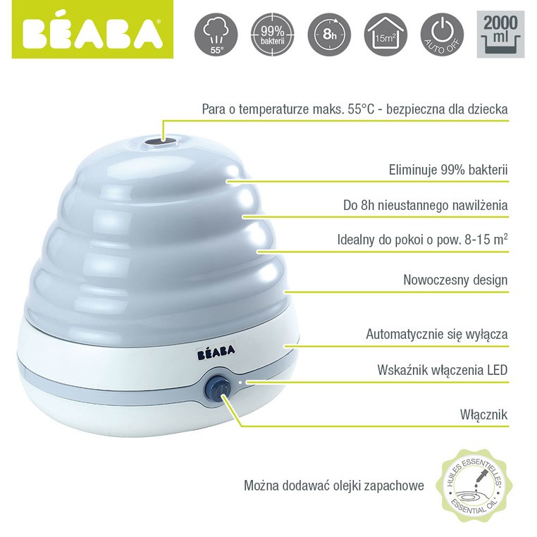 Beaba, Nawilżacz powietrza parowy z eliminacją 99% bakterii Grey/Blue