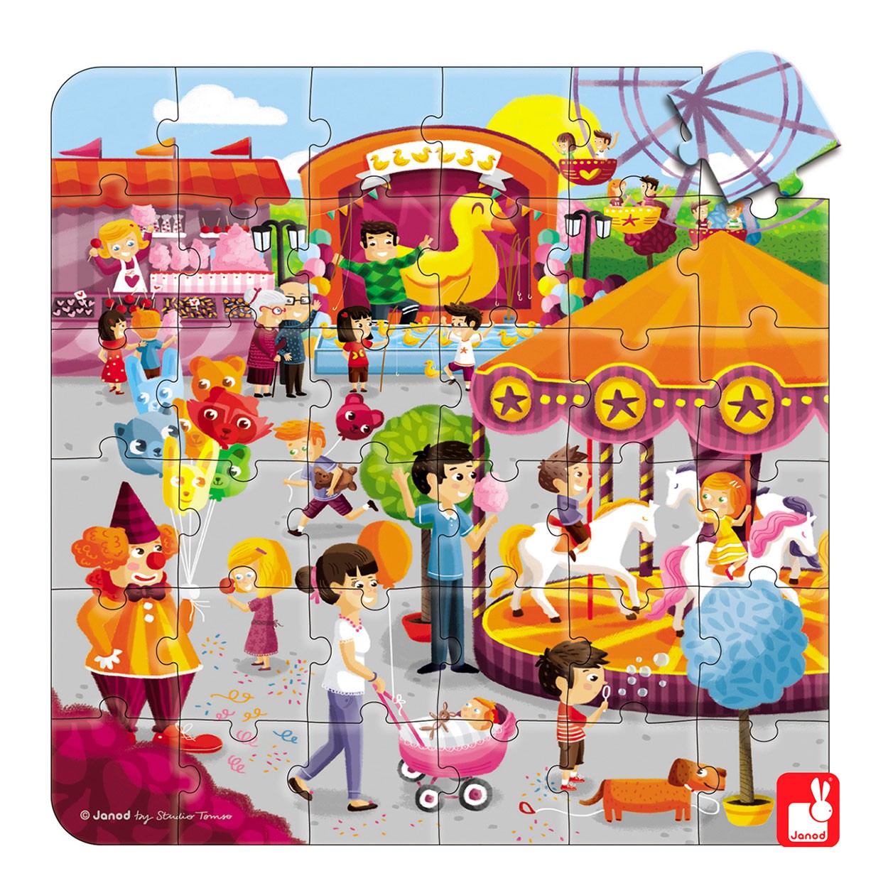 Janod, puzzle 3 w 1 Wesołe miasteczko