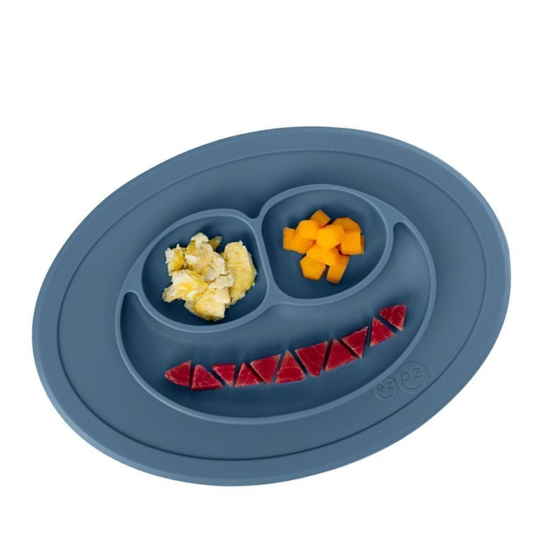 EZPZ, Silikonowy talerzyk z podkładką mały 2w1 Mini Mat ciemny niebieski