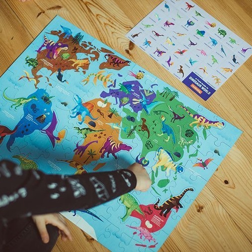 Mudpuppy, Puzzle Świat dinozaurów z elementami w kształcie dinozaurów 80 elementów 5+ Mudpuppy, Puzzle Świat dinozaurów z elementami w kształcie dinozaurów 80 elementów 5+
