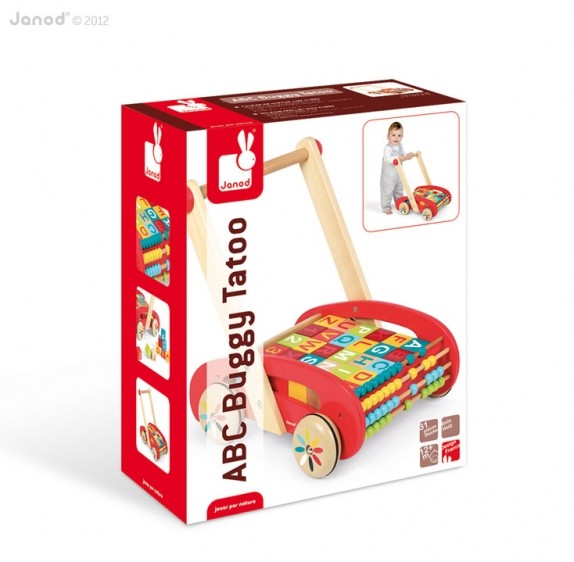 Janod, wózek z klockami - alfabet i liczydło Janod, wózek z klockami - alfabet i liczydło