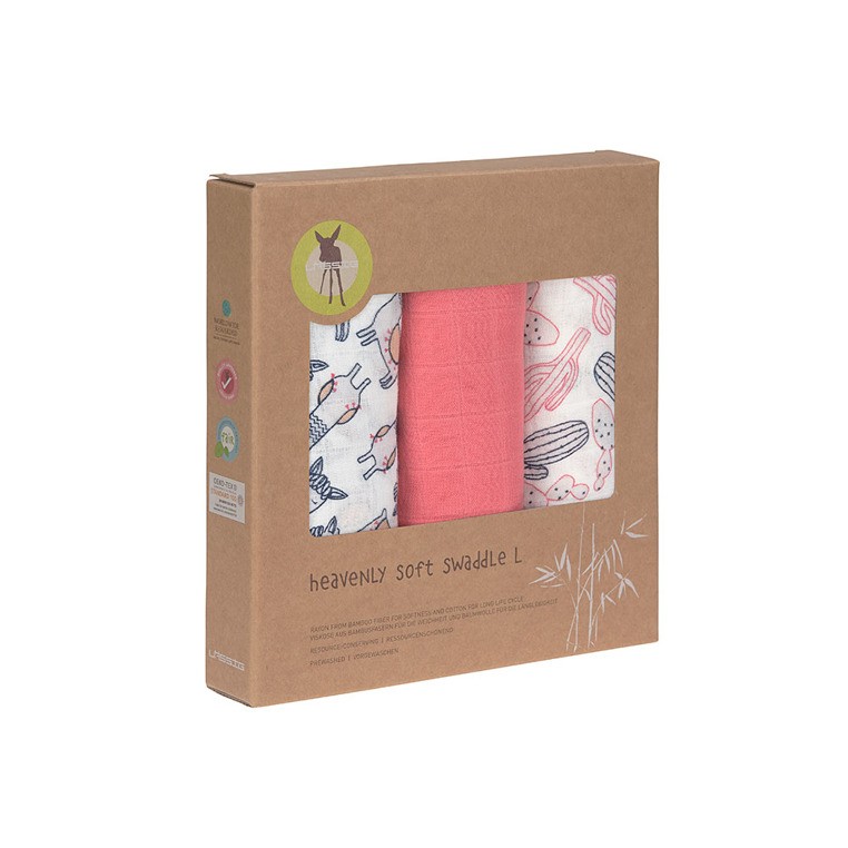 Lassig, Bambusowy Otulacz-Kocyk 80x80cm Zestaw 3 szt. Glama Lama coral