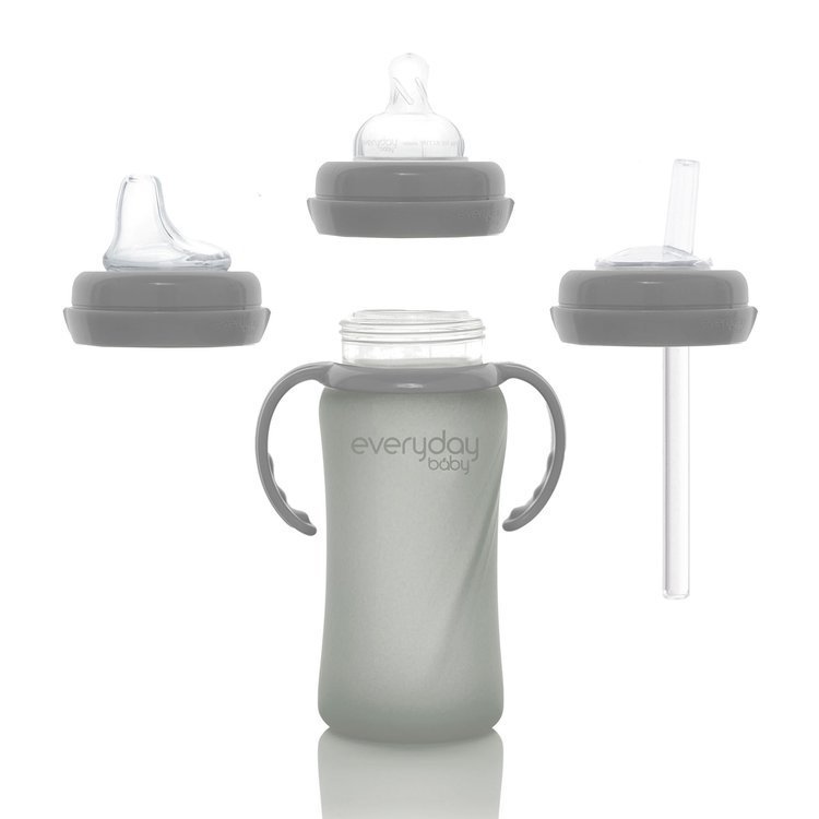 Everyday Baby, Szklana butelka ze smoczkiem M, 240 ml - szara