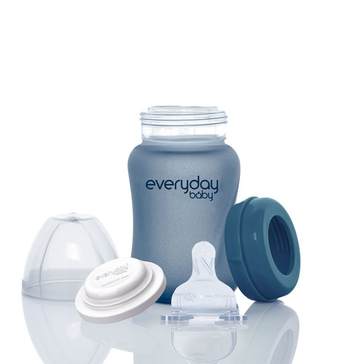 Everyday Baby, Szklana butelka ze smoczkiem S reagująca na temperaturę, 150 ml - borówkowa