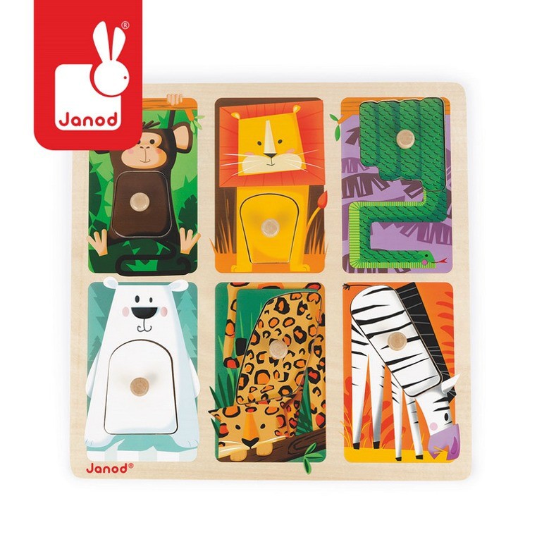 Janod, puzzle sensoryczne drewniane Zwierzątka w ZOO, Janod, puzzle sensoryczne drewniane Zwierzątka w ZOO,