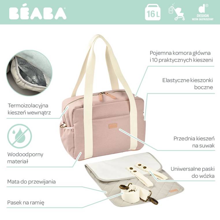 Beaba, Torba dla Mamy Paris Dusty Pink Beaba, Torba dla Mamy Paris Dusty Pink