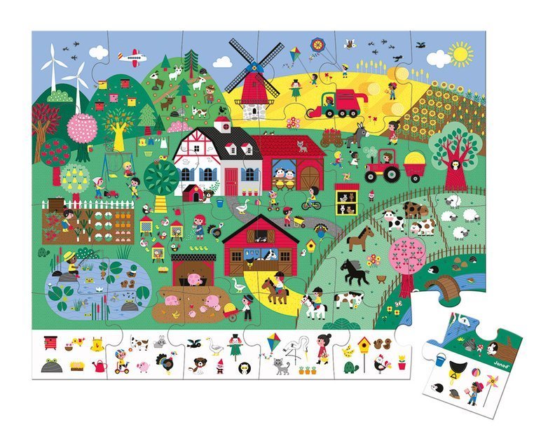 Janod, Puzzle obserwacyjne w walizce Farma 24 elementy 3+