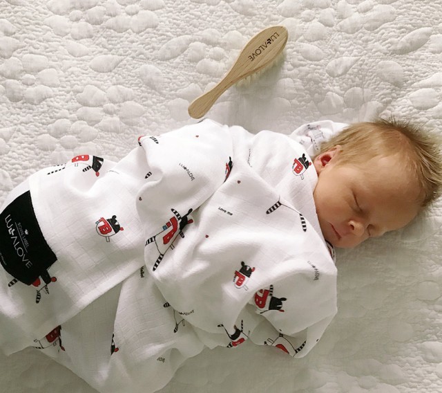 Lullalove, Miękka szczotka z koziego włosia z myjką muślinową- MRB