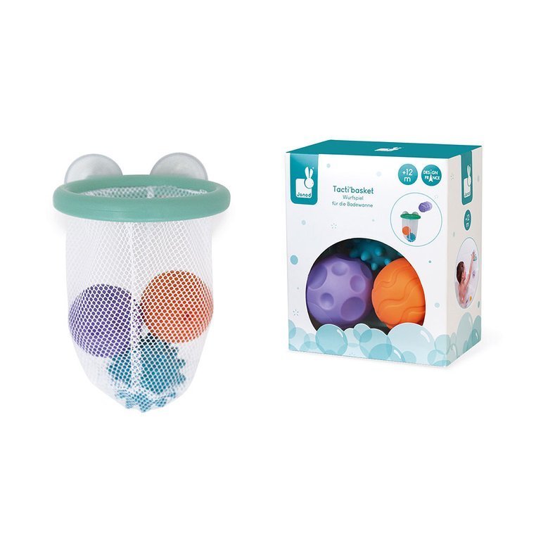 Janod, Gra w koszykówkę do kąpieli kosz z przyssawkami z 3 piłkami 12m+