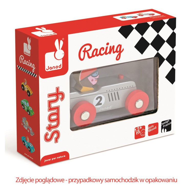 Janod, wyścigówka drewniana Retromotor srebrna