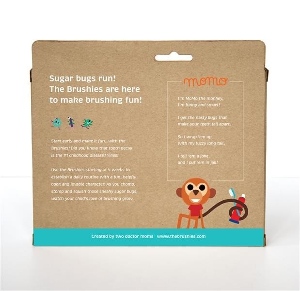 The Brushies, Szczoteczka silikonowa na palec Małpka MOMO z książeczką